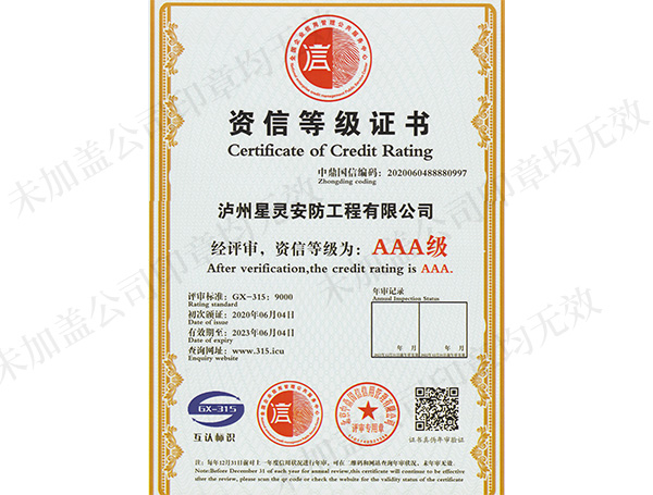 資信等級(jí)證書